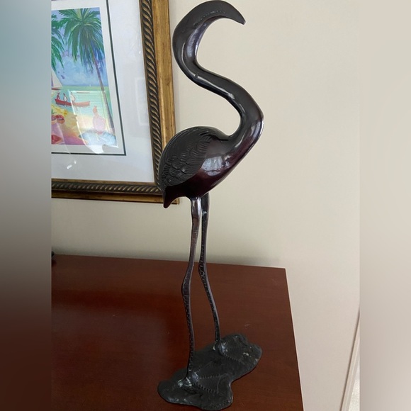 Bronze Plated Brass Tall 20” FLAMINGO Statue Sculpture India - Picture 2 of 13